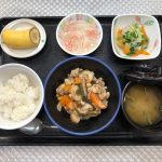 9月3日土曜日　きょうのお昼ごはんは、大豆五目煮・生姜和え・大根のくずあん・みそ汁・くだものでした。