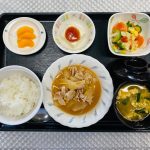 11月29日水曜日　きょうのお昼ごはんは、豚肉と大根のゆずみそ煮・カラフルサラダ・煮奴・みそ汁・果物でした。